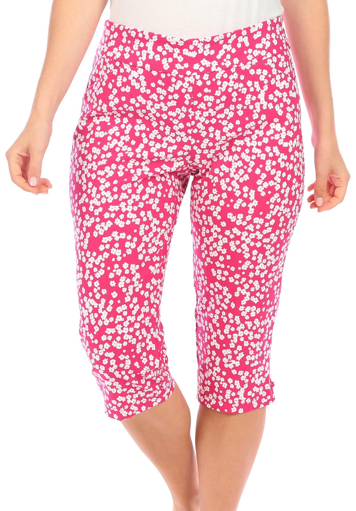 Womens Floral Print Grommet With Tab Capris
