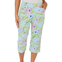 Coral Bay Womens Cateye 21'' Tropical Print Pull On Capris