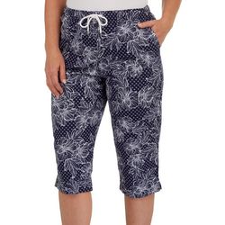 Coral Bay Womens 18 in. Floral Drawstring Twill Capris