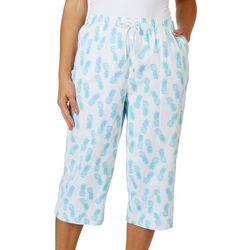 Coral Bay Womens 18 in.Pineapple Drawstring Twill Capris