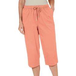 Coral Bay Womens The Everyday Solid Drawstring Twill Capris