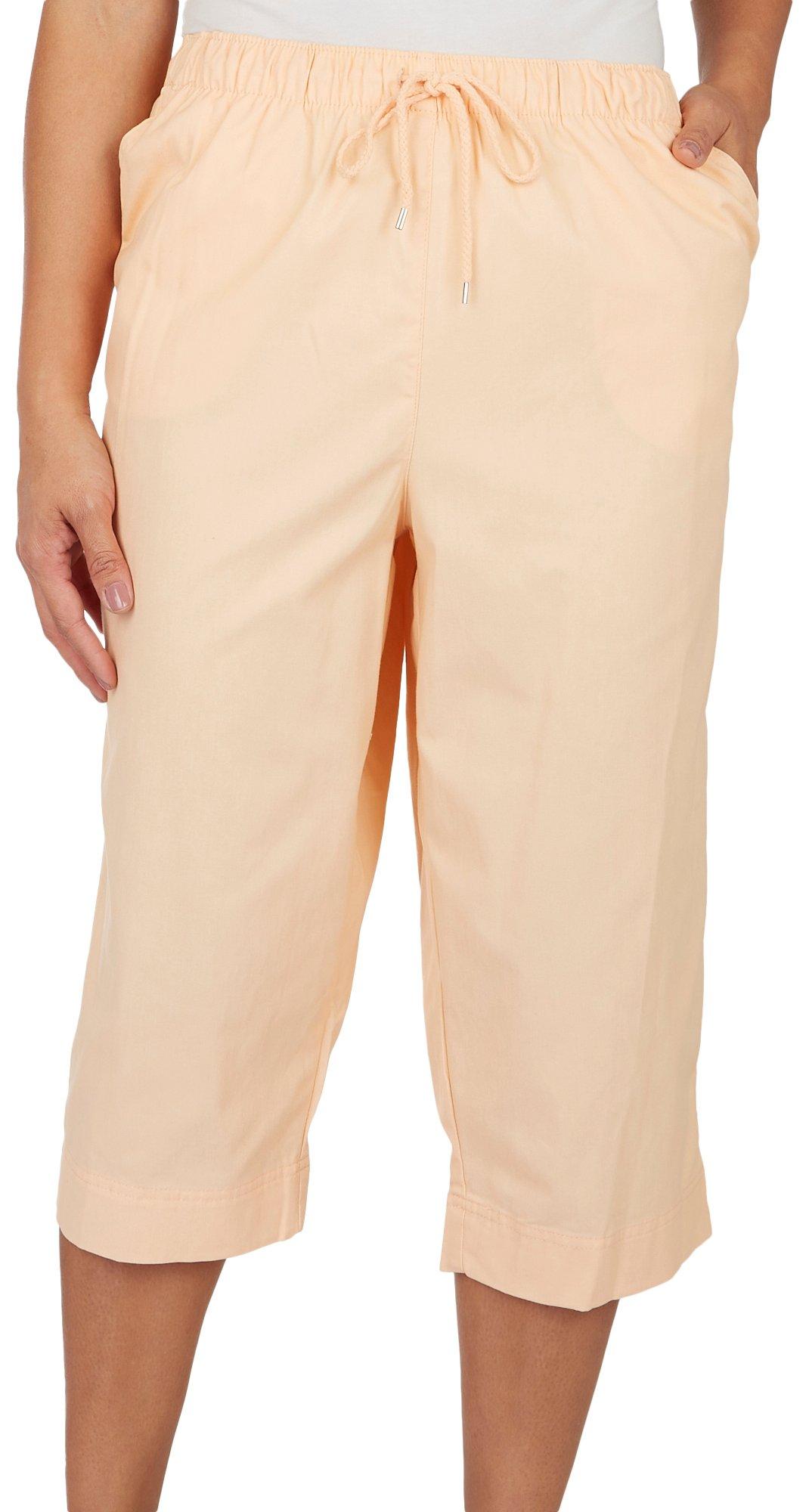 Coral Bay Womens Solid Drawstring Twill Capris