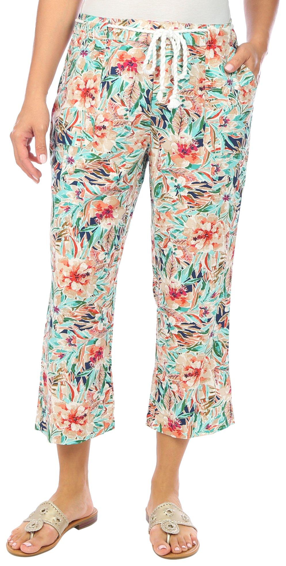 Island Collection Womens 23 in. Floral Rope Belt Capris
