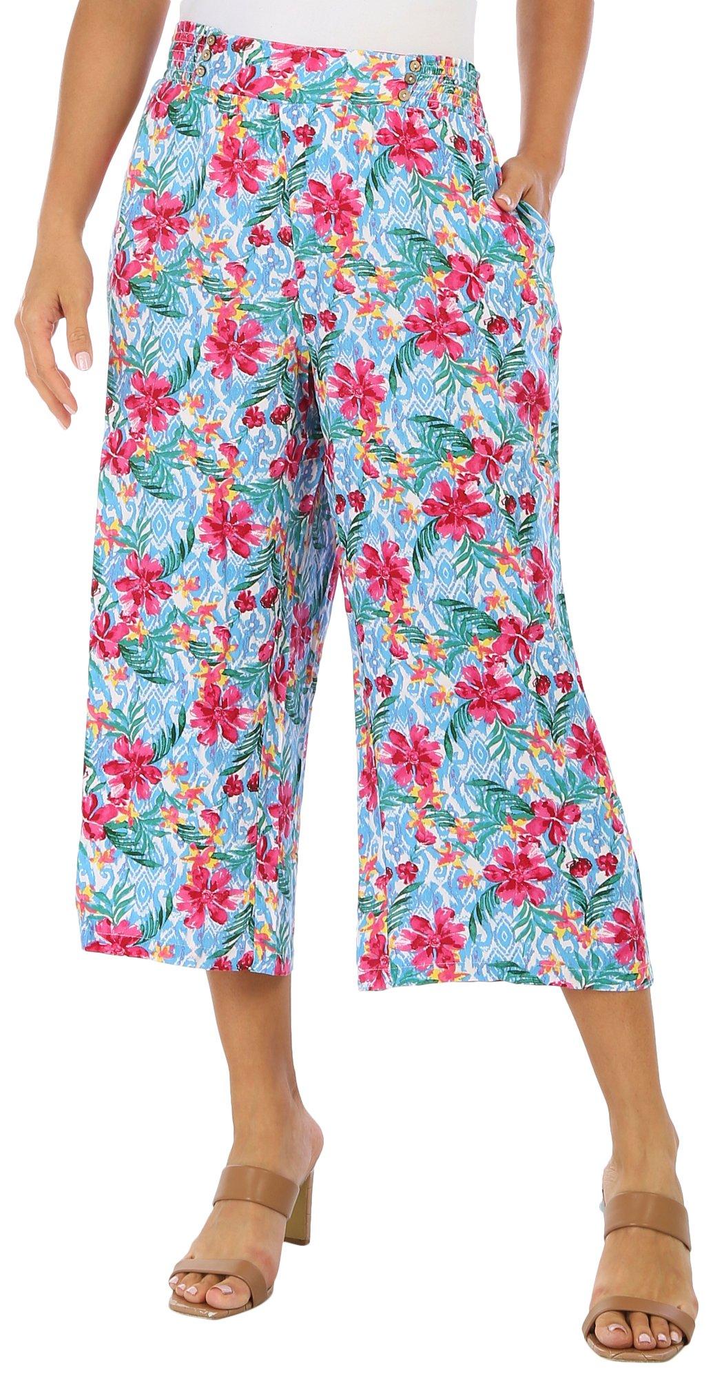 ISLAND COLLECTION Womens 22 in. Floral Pull On Capris