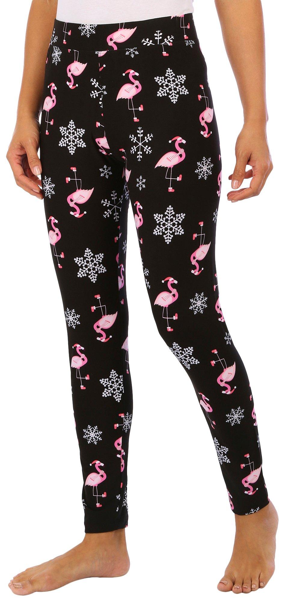 Chances R Womens 28 in. Flamingos & Snowflake Leggings