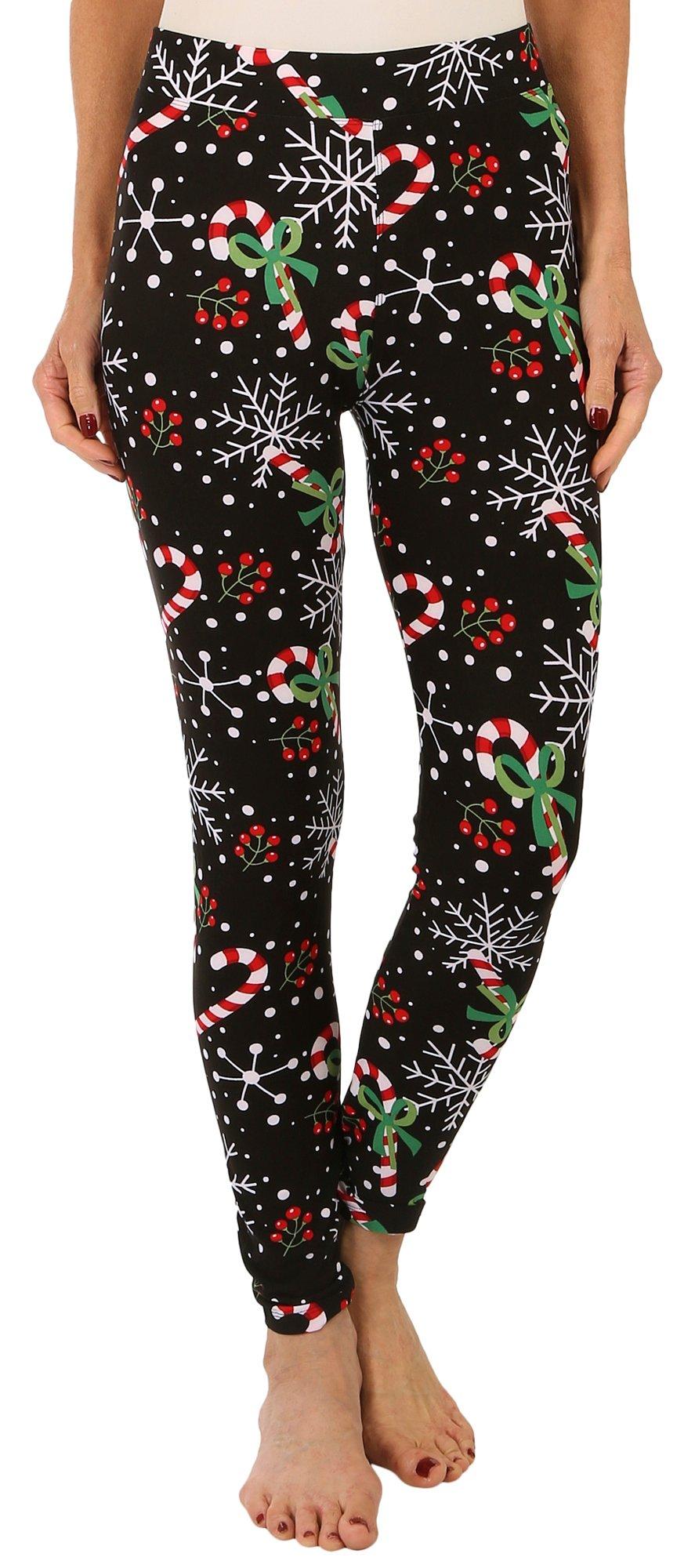 Chances R Womens Holiday Candy Canes and Snowflake Leggings