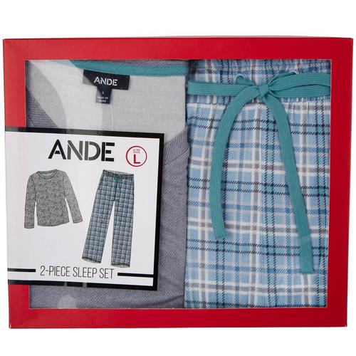 Ande Mens 2-Pc.Linear Plaid Pajama Set