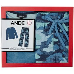 Ande Mens 2-Pc. Camo/Solid Screen Print Pajama Set