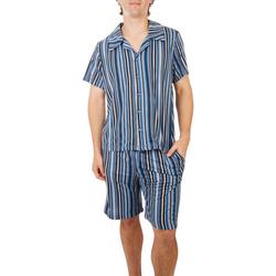 Mens Stripe Clean Short Sleeve Shorts Sleep Set