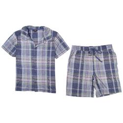 Mens Plaid Short Sleeve Shirt & Shorts Sleep Set