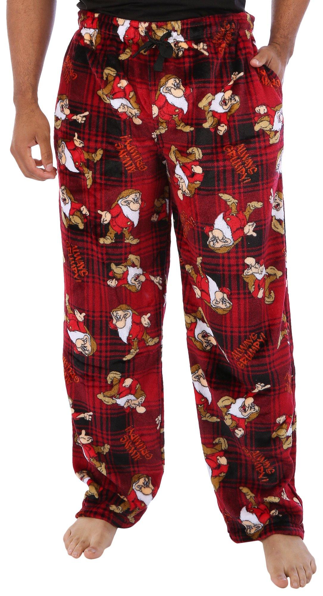 Disney Mens 31 In. Plush Grumpy Print Pajama Pants