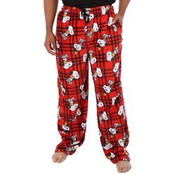 Peanuts Mens 31 In. Plush Snoopy Plaid Print Pajama Pants
