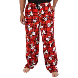 Mens 31 In. Plush Snoopy Plaid Print Pajama Pants