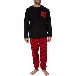 PLD Mens 2-Pc. Deer Print Sleep Top & Fleece Pants Set