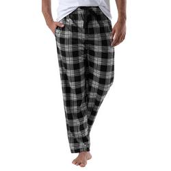 Mens Black Plaid Silky Fleece Pajama Pants