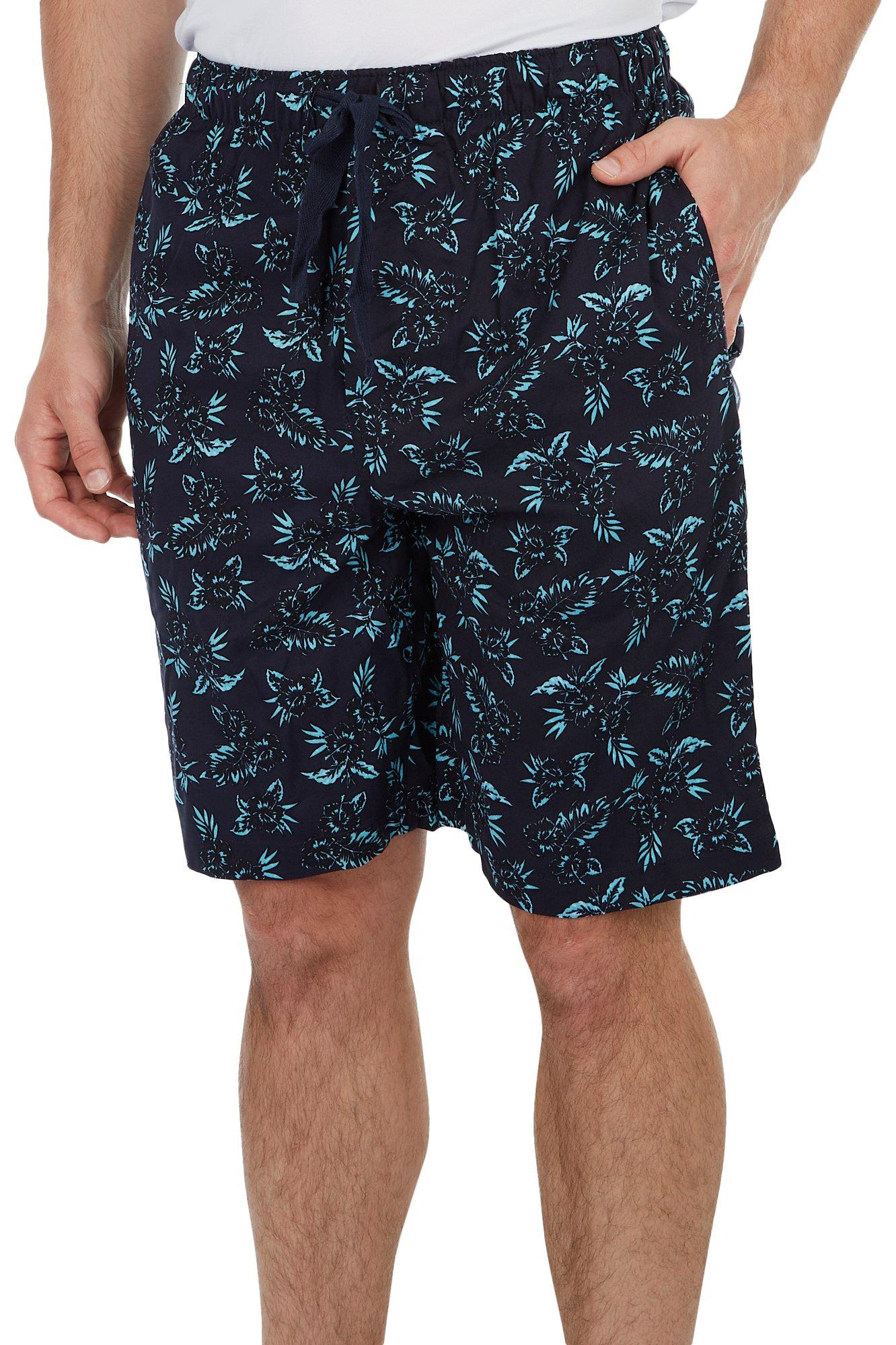 Mens Hibiscus Print Woven Sleepwear Shorts