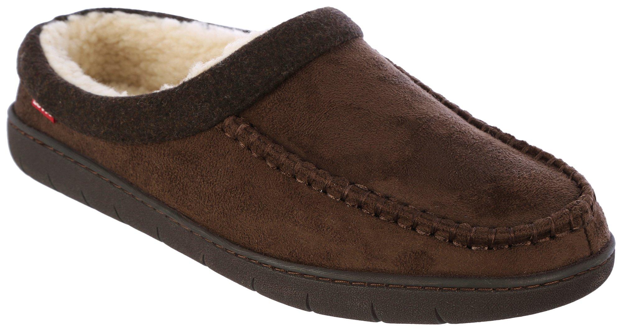 Mens Faux Suede Blanket Stitch Slippers