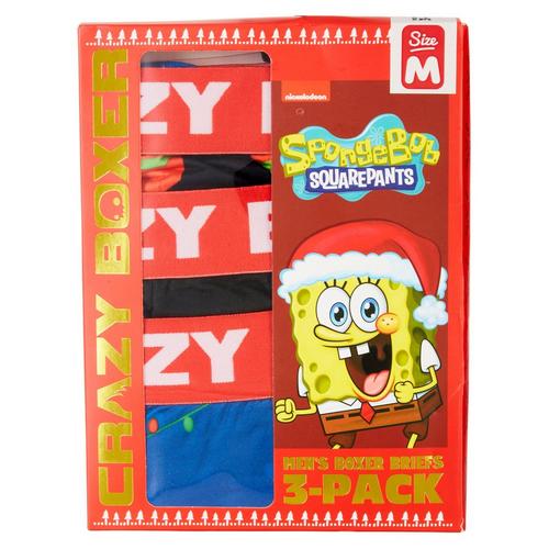 Crazy Boxer Mens 3pc. SpongeBob Christmas Print Boxers