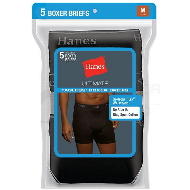 Hanes Mens 5-Pack Exposed Waistband Boxer Briefs