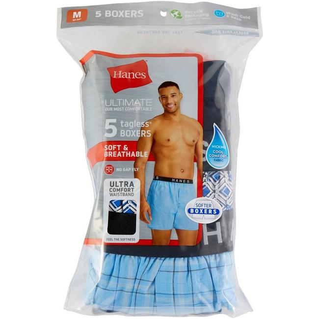 Hanes Big Boys Platinum Blue Plaid Boxer Underwear with Comfort Flex Waistband Breathable Performance 3-Pack 