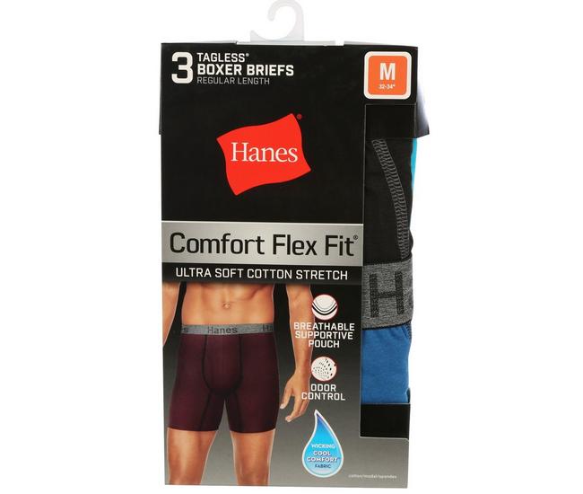 Hanes Mens 3-Pk. Solid Cotton Comfort Flex Fit Boxer Briefs