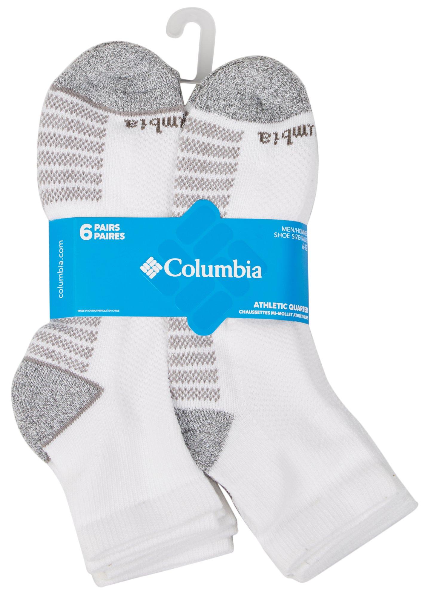 Columbia Mens 6-pk. Athletic Quarter White/Gray Socks