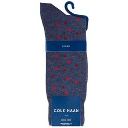 COLE HAAN 1 Pk  Mens Red Dot Spot  Print Dress Crew Sock