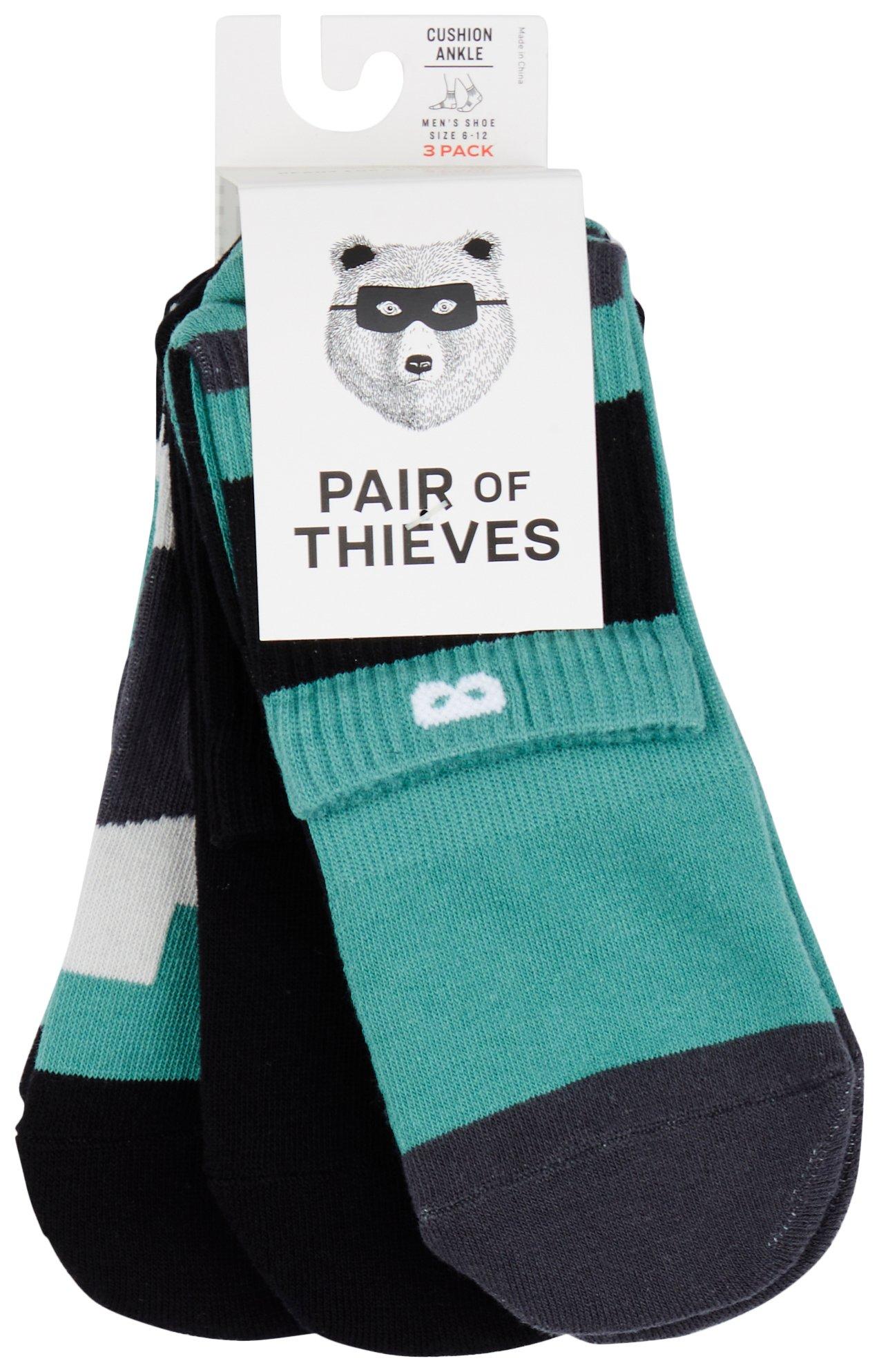 Pair of Thieves Mens 3-Pr. Stripe Cushion Ankle Socks