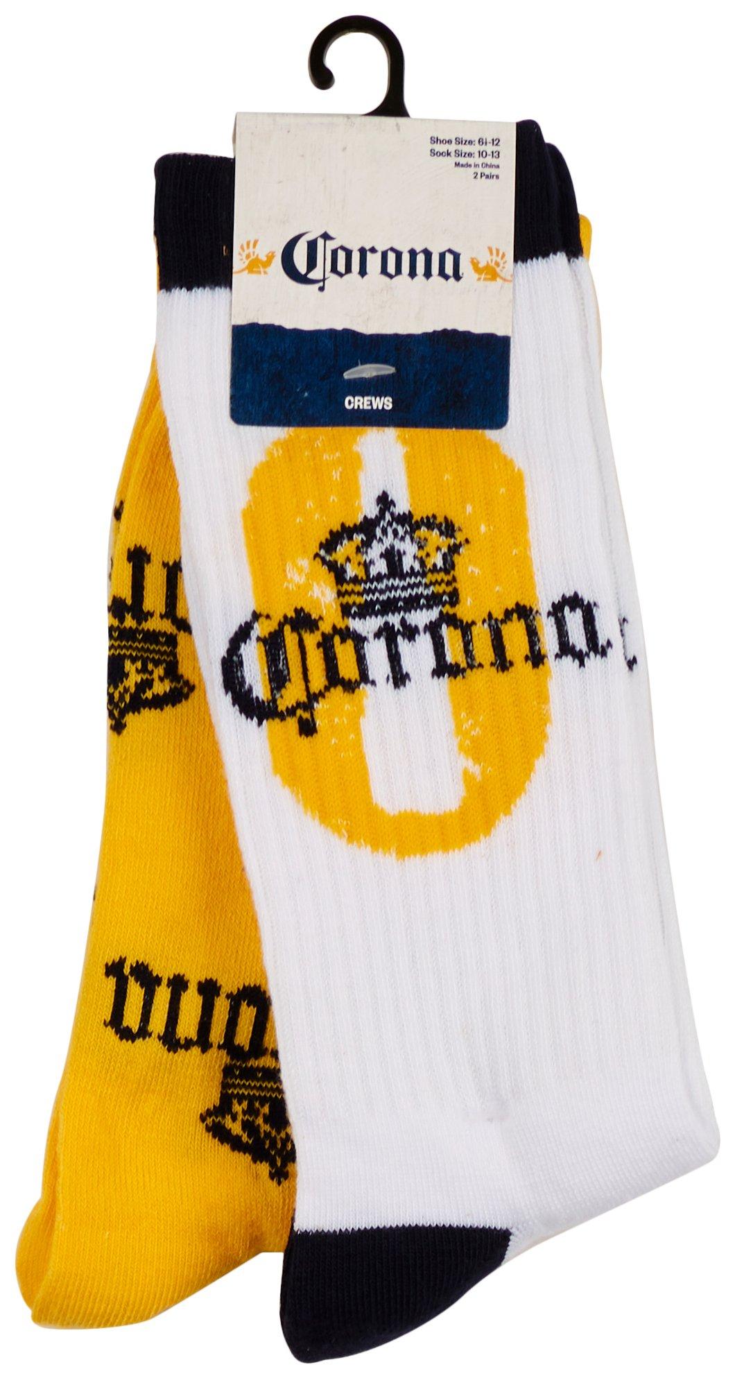 Corona Mens 2-Pair Logo Print Crew Socks