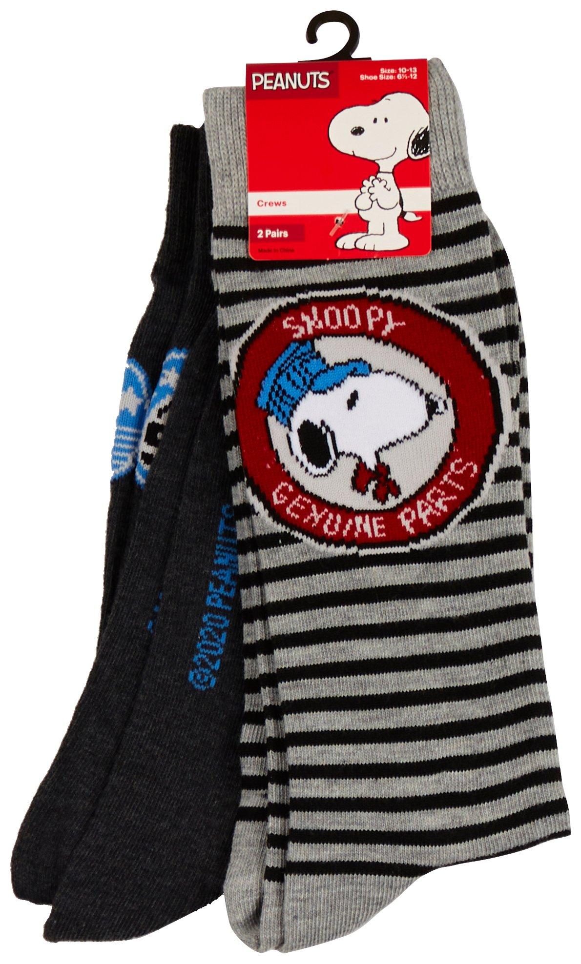 Peanuts Mens 2-Pair Snoopy Mechanic Print Crew Socks