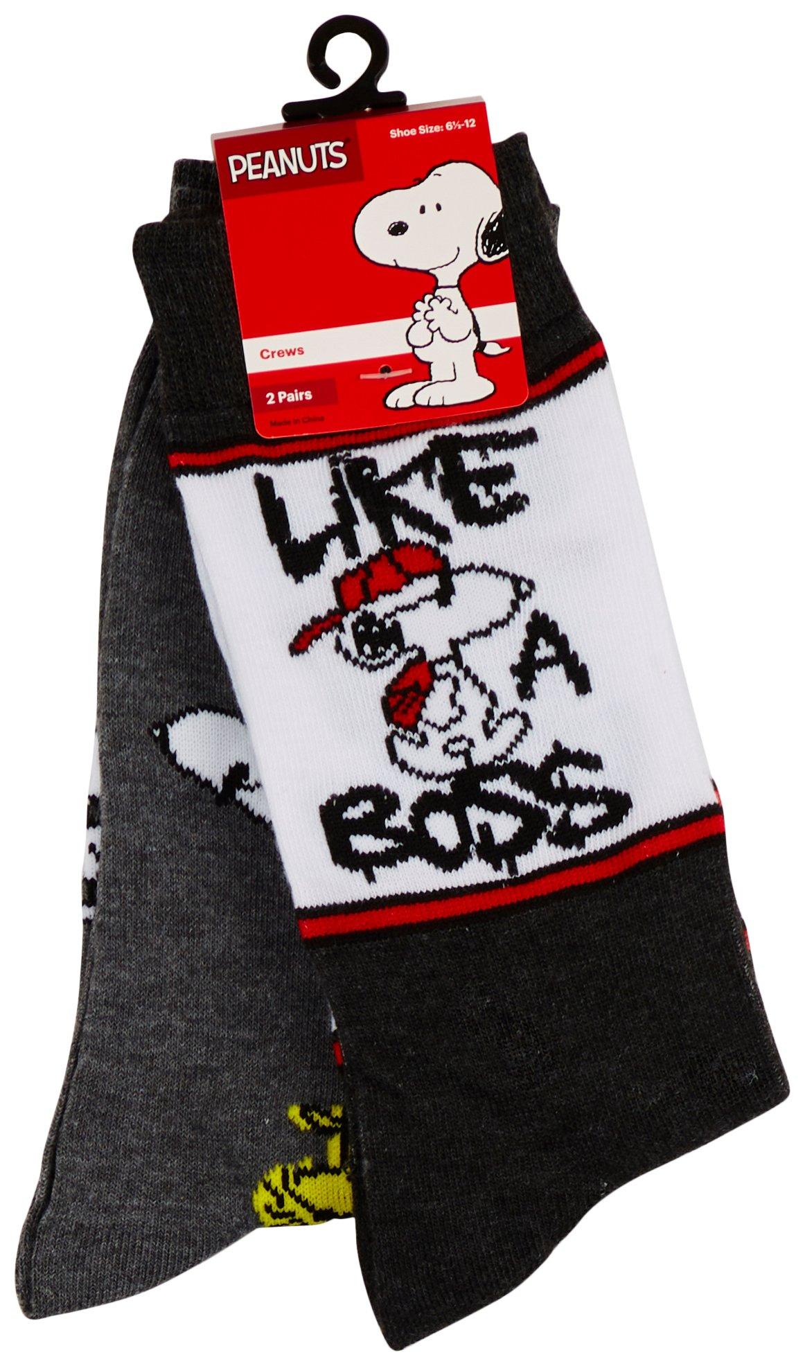 Peanuts Mens 2-Pair Snoopy Print Crew Socks