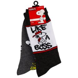 Mens 2-Pair Snoopy Print Crew Socks