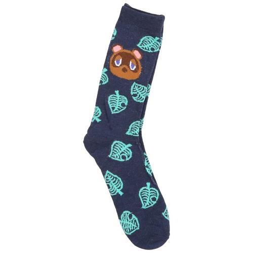 Animal Crossing Mens Raccoon Print Casual Crew Socks