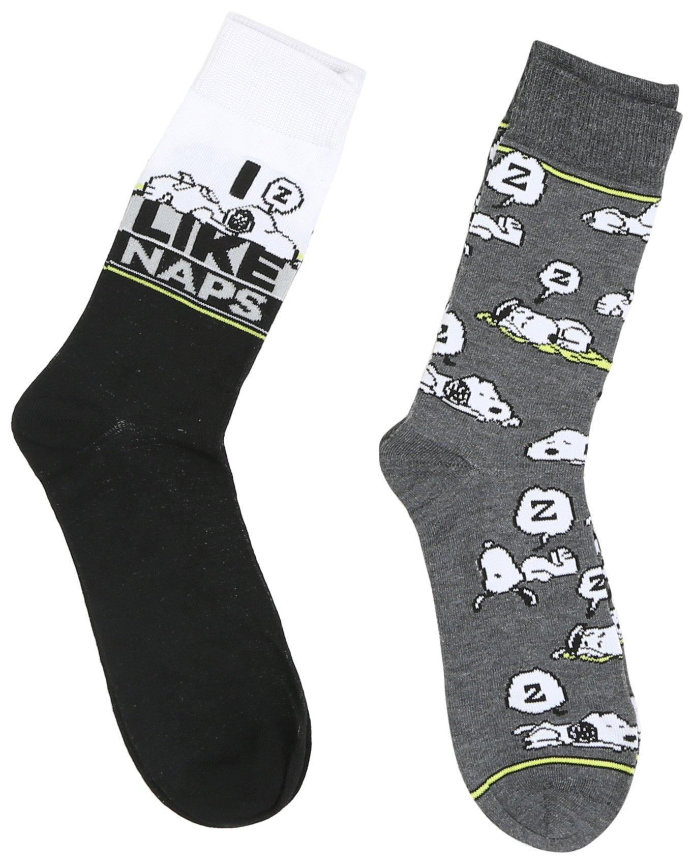 Snoopy Mens 2-Pr. Print Casual Crew Socks Set