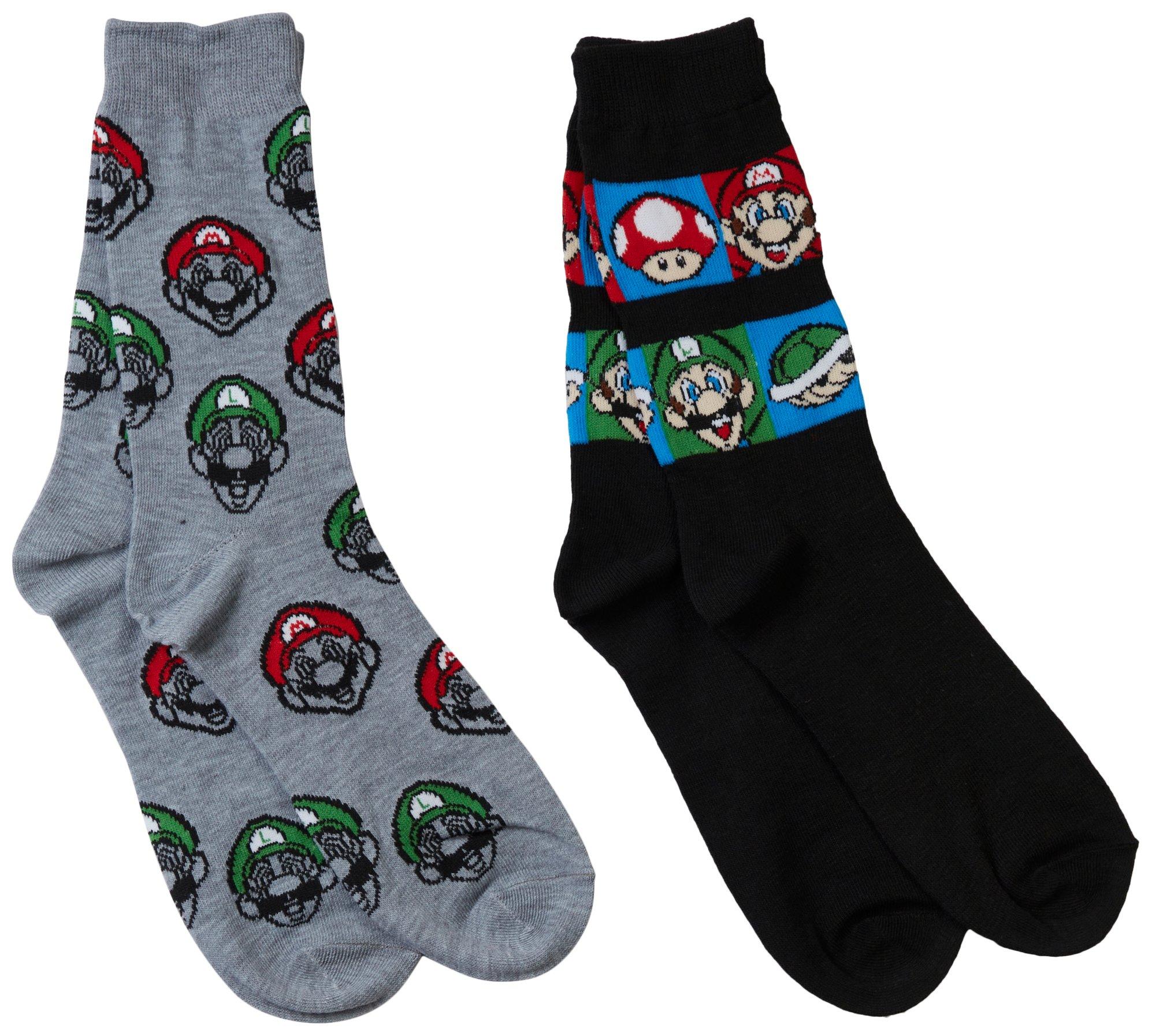 Mens 2-Pr. Mario Character Crew Socks