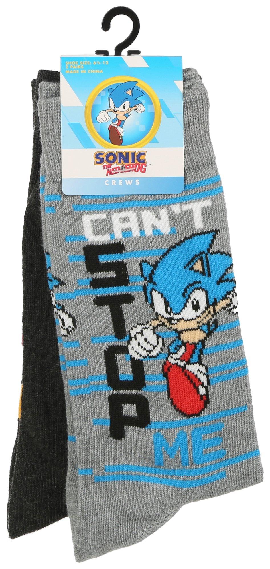 Sonic Mens 2-Pr. Hedgehog Prints Crew Socks