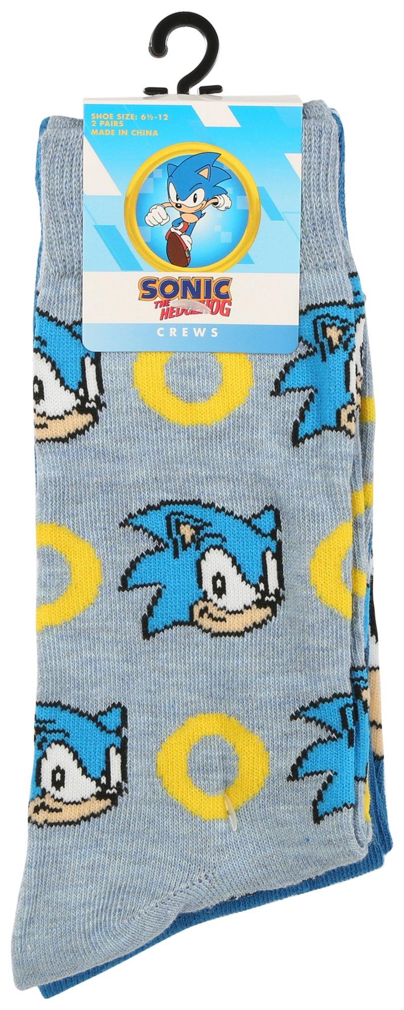Sonic Mens 2-Pr. Hedgehog Print Crew Socks