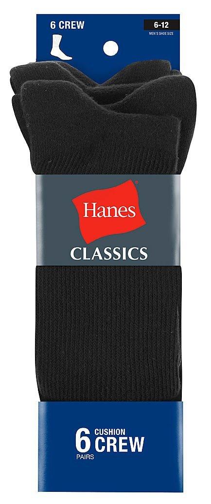 6 Pairs HANES Men's Black Cotton Stretch Athletic Ankle Sock Size 9-11.