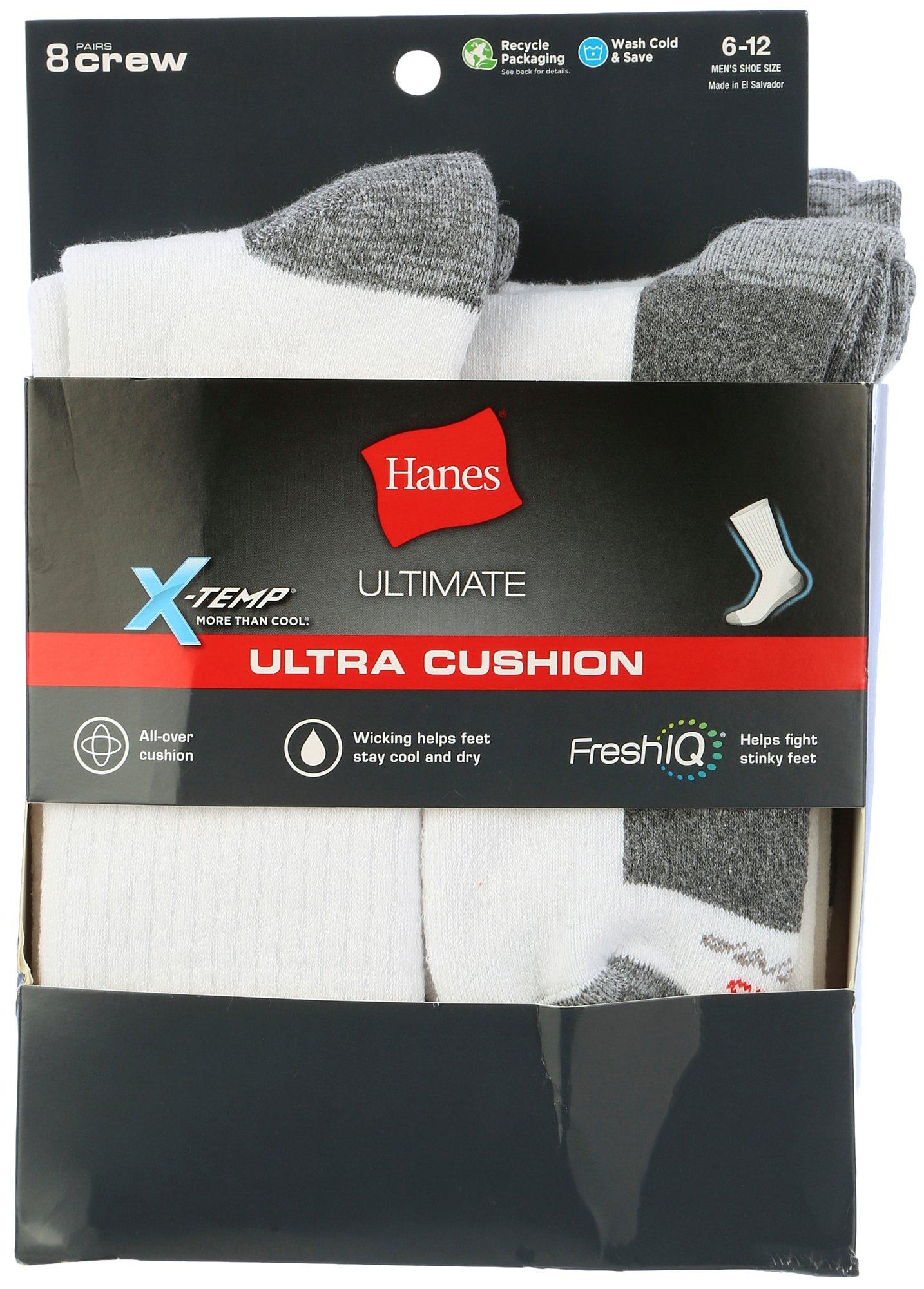 Hanes Mens 8-Pr. Ultra Cushion Colorblock Crew Socks
