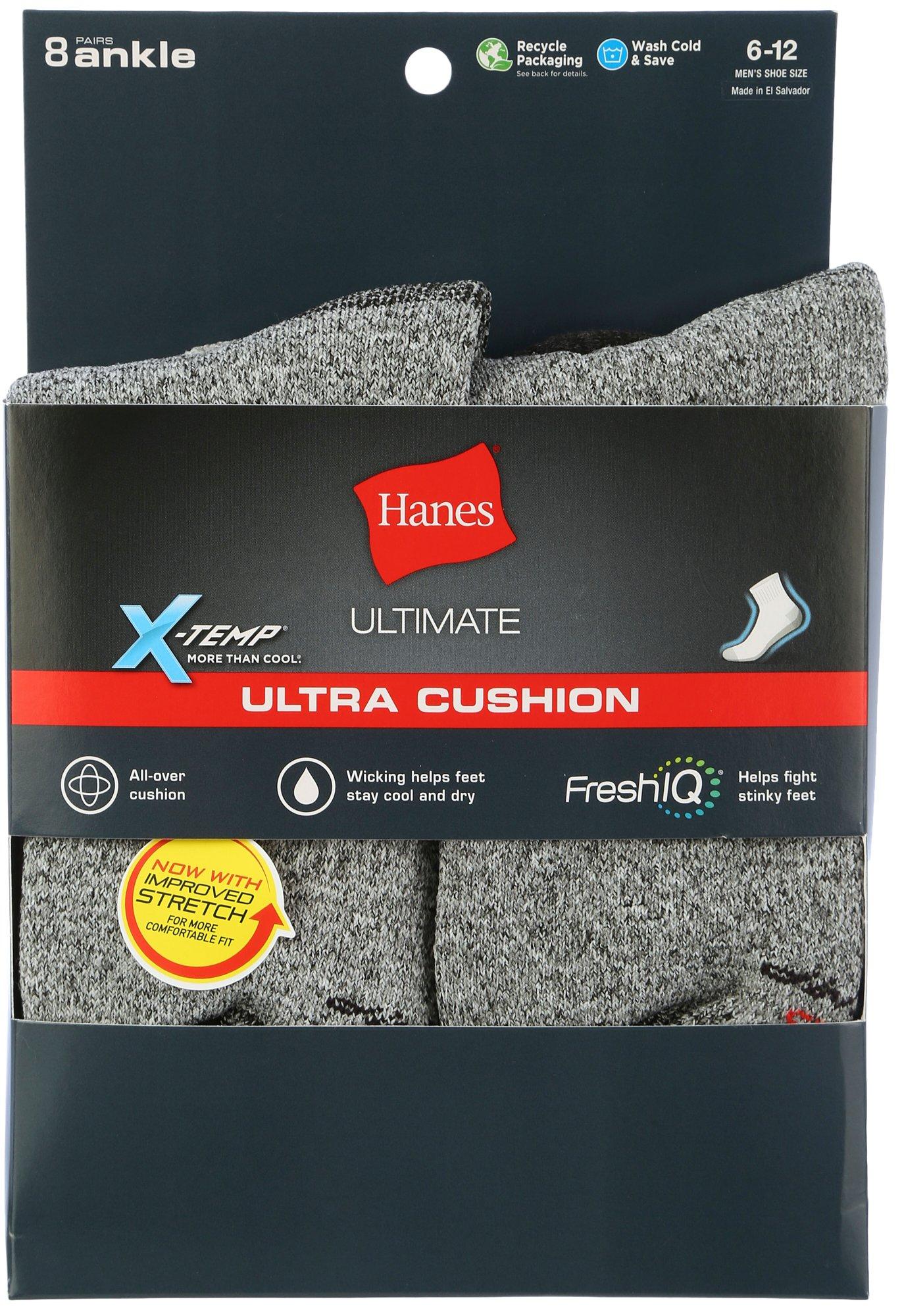 Hanes Mens 8-Pr. Ultra Cushion Quarter Length Socks