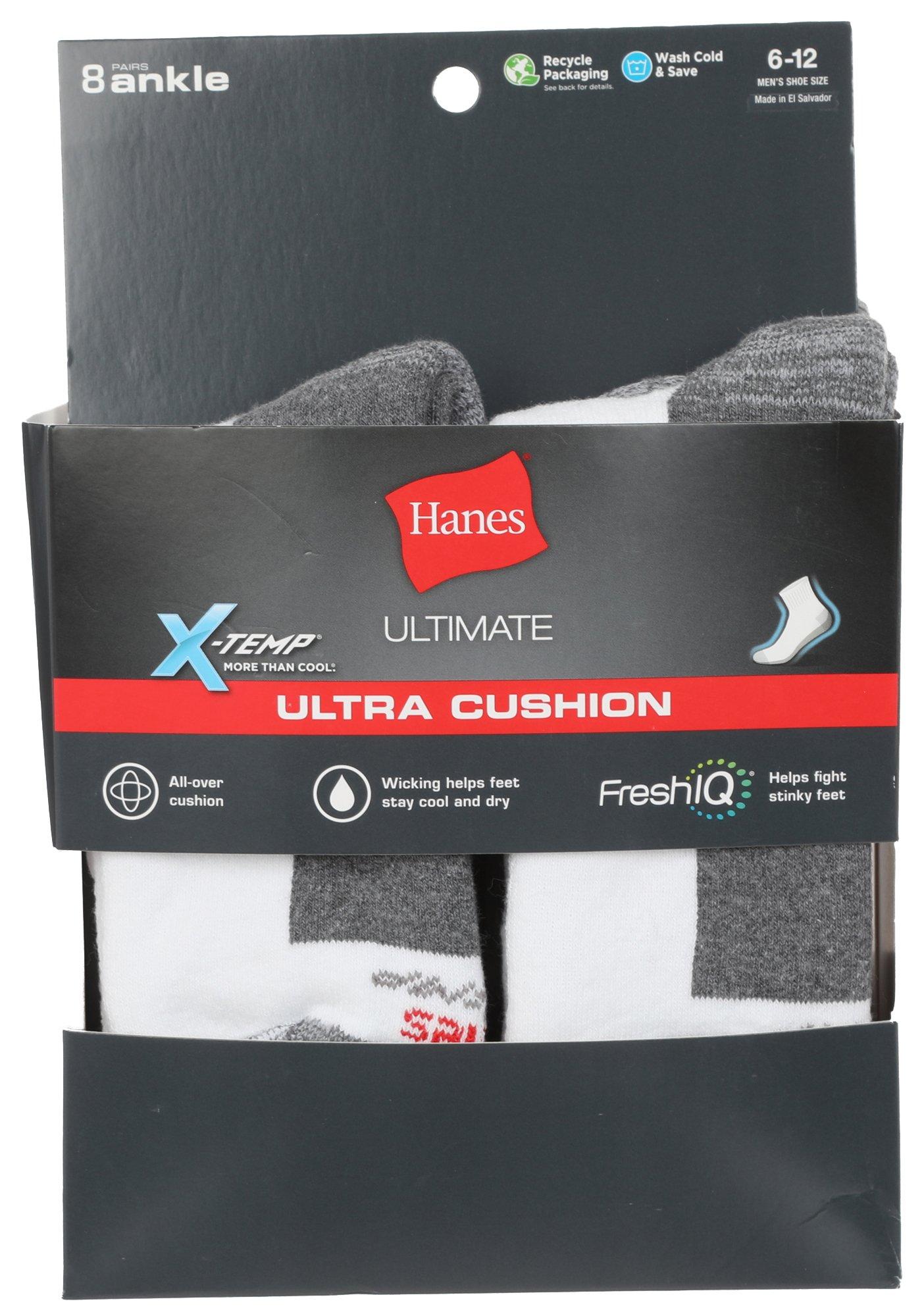 Hanes Mens 8-Pr. Ultra Cushion Quarter Length Socks