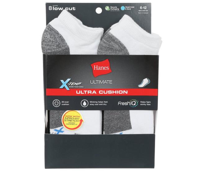 Hanes Mens 8-Pr. Ultra Cushion Colorblock Low Cut Socks