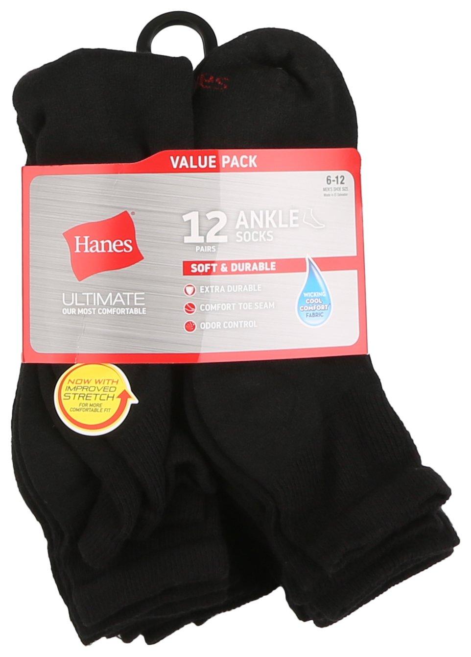 Hanes Mens 12-Pr. Value Pack Ultimate Ankle Socks