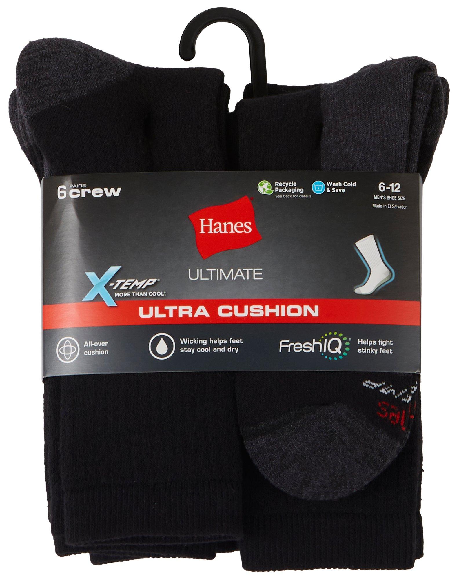 Hanes Mens 6-pk. Ultra Cushion Wicking FreshIQ Crew Socks