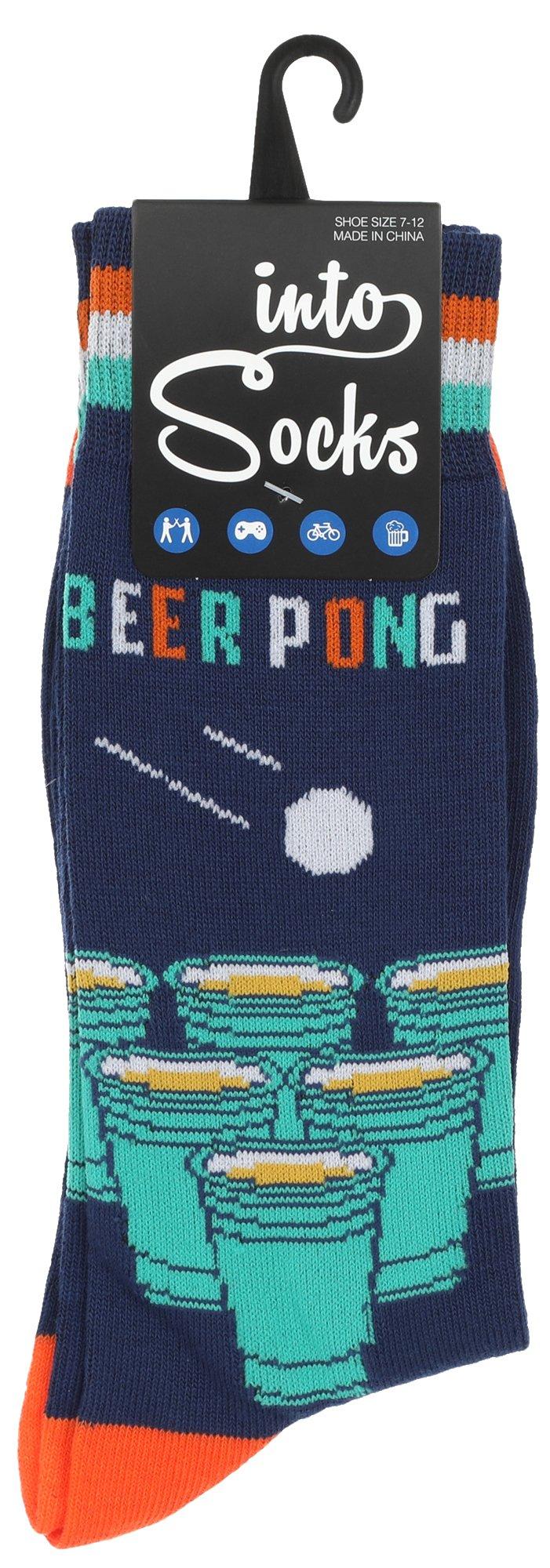 Into Socks Mens Beer Pong Print Crew Socks