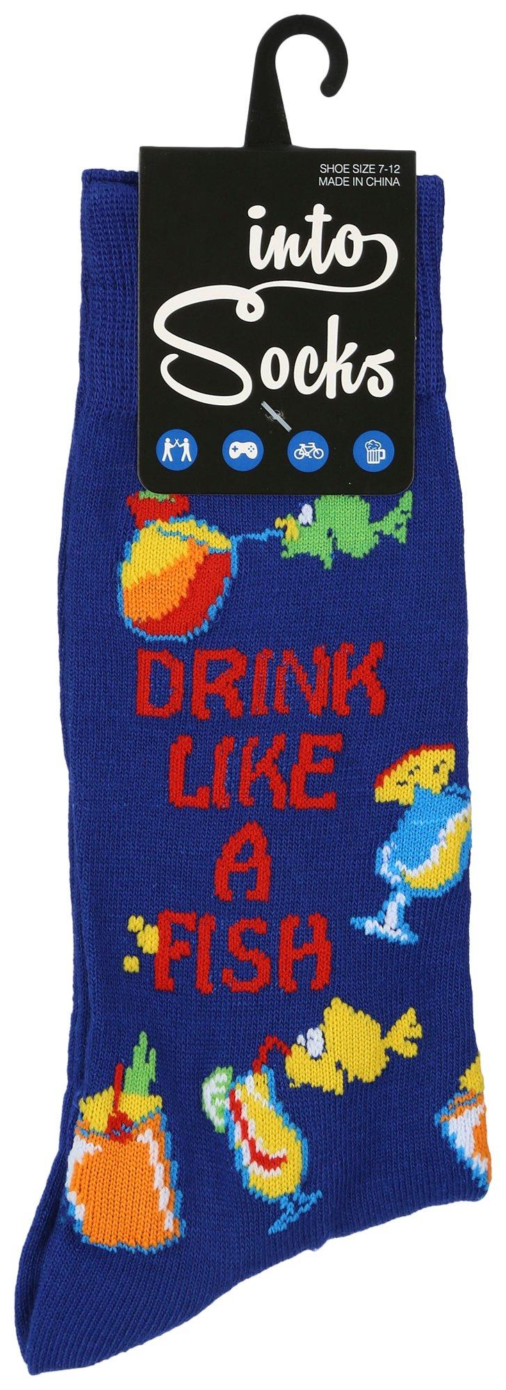 Into Socks Mens Drink Like A Fish Print Crew Socks