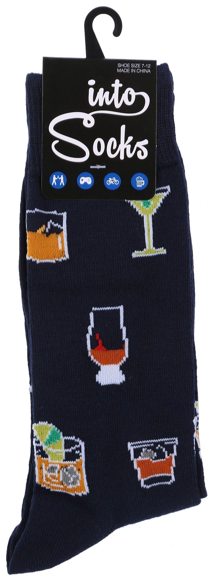 Into Socks Mens Cocktail Hour Print Crew Socks