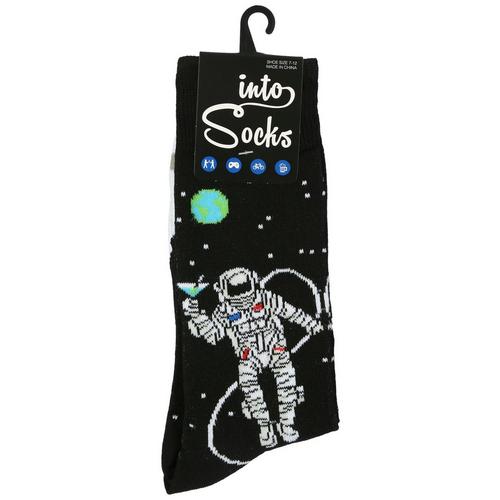 Into Socks Mens Drinking Astronaut Print Crew Socks