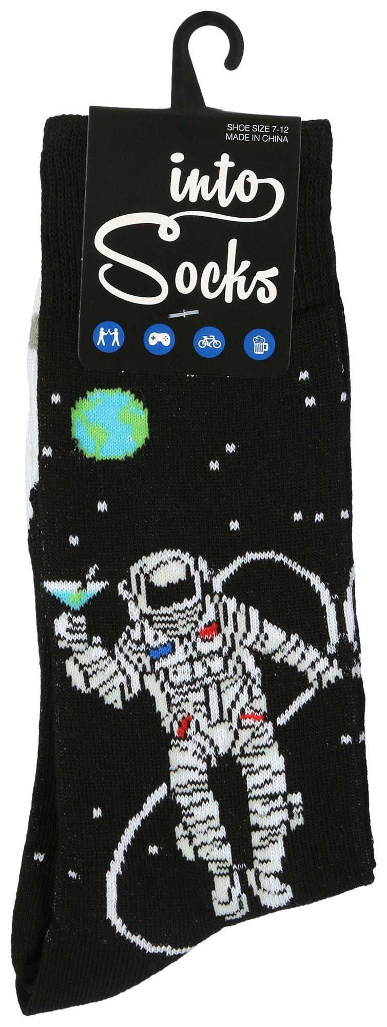Mens Drinking Astronaut Print Crew Socks