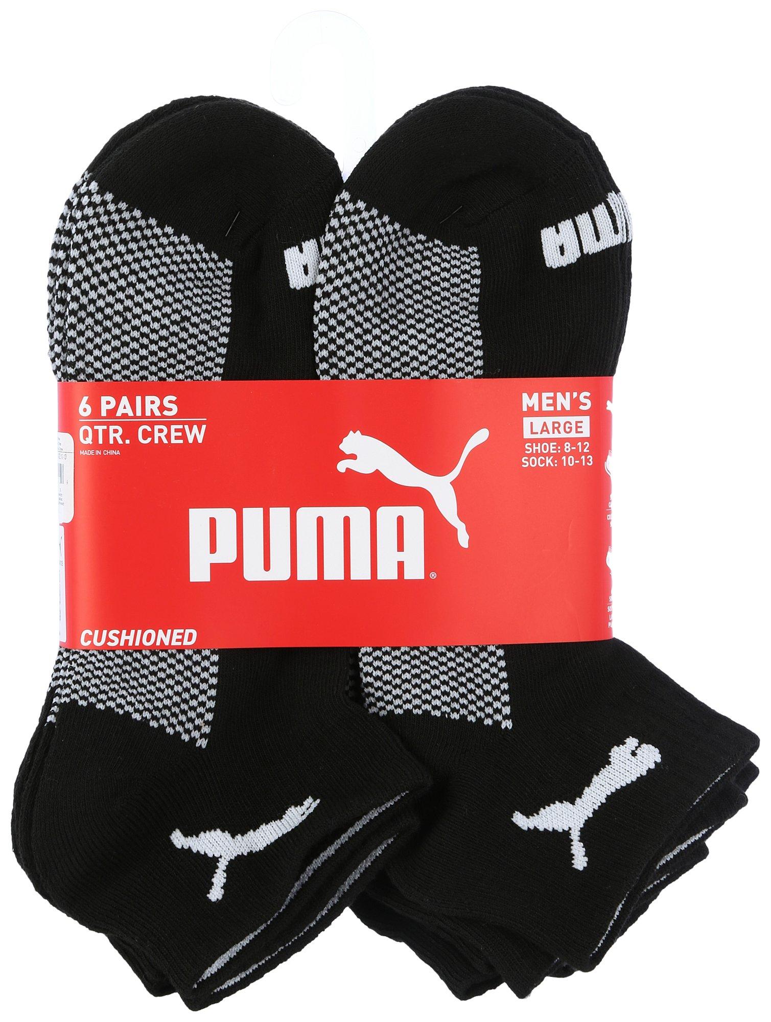 Puma Mens 6-Pc. Check Print Quarter Crew Socks